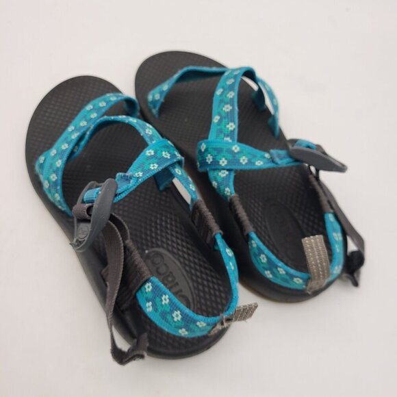 Chaco Sandals Shoes Blue Green Flower Girls Size 4 or Women's 5.5 to 6 - Picture 3 of 16